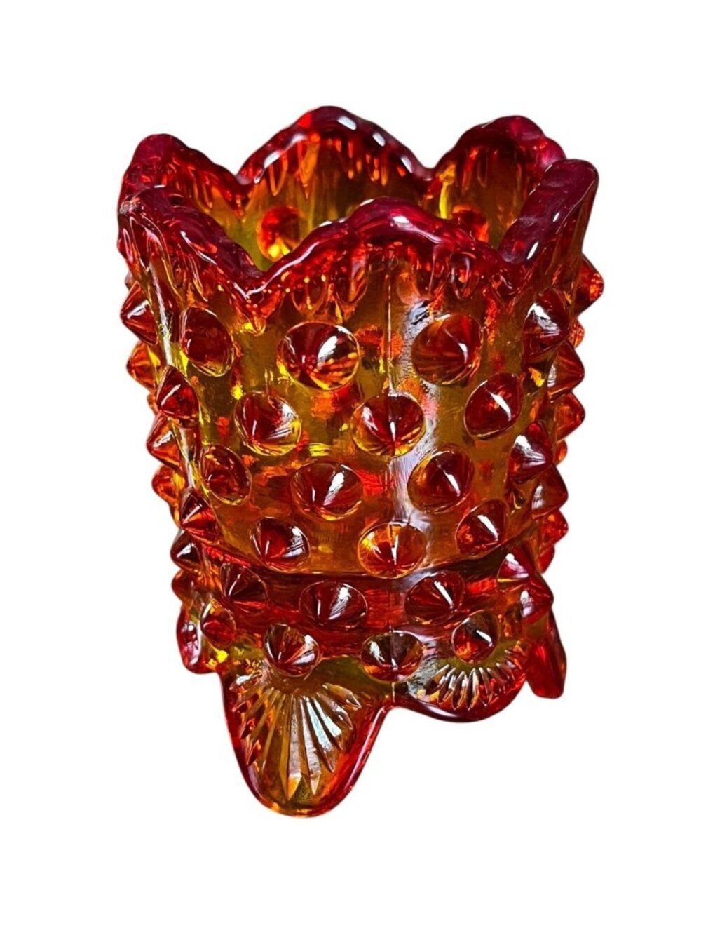 VTG Fenton Hobnail Amberina Orange Glass Votive Candle Holder